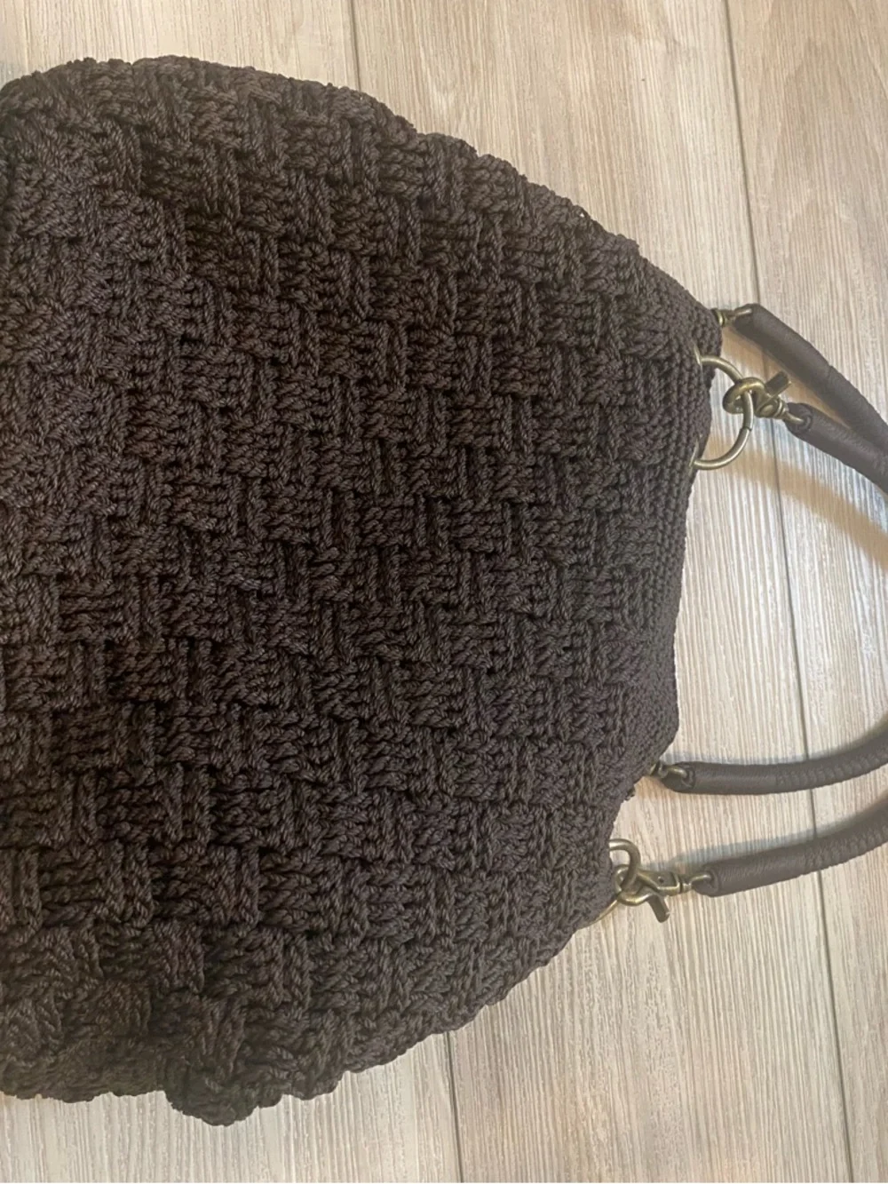 The Sak Dark Brown Crochet Shoulder Bag with Brass Hardware - Picture 3 of 4